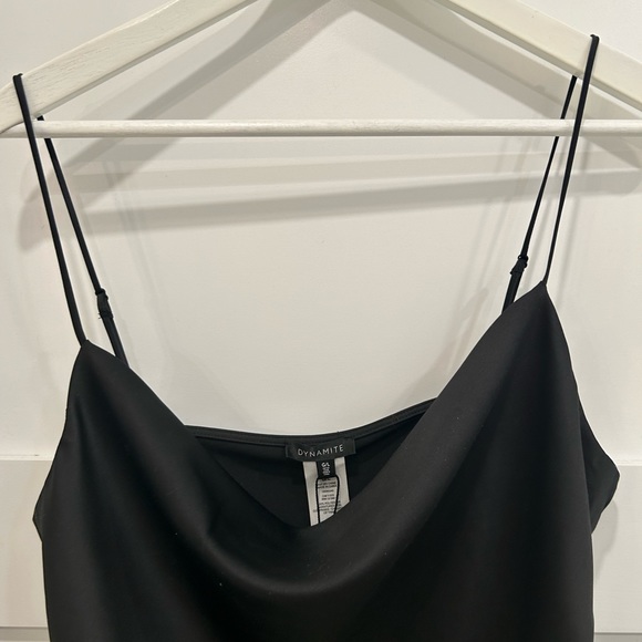 Dynamite Black Satin Drawstring Cowl Neck Cami Tank Top Ladies Size L - Picture 5 of 5